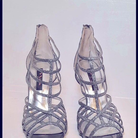 NINA MEDINA PEWTER BABY GLITTER HEEL SHOES WOMEN’S SZ 9 M - Picture 4 of 9